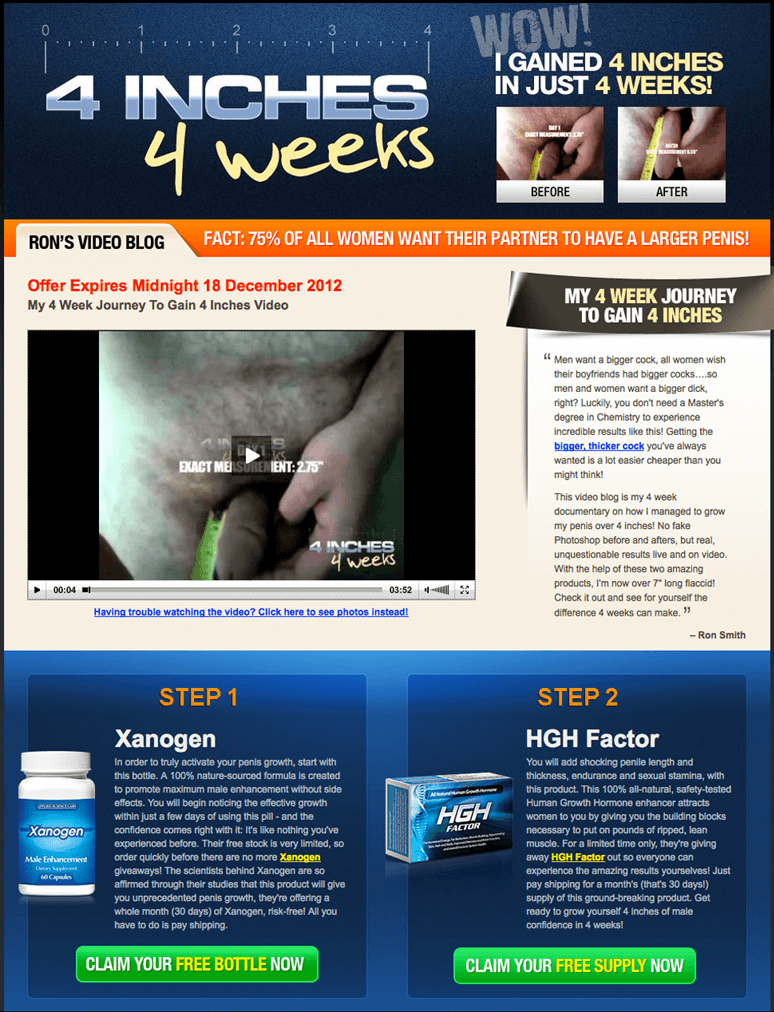 4 Inches In 4 Weeks Male Enhancement Scam